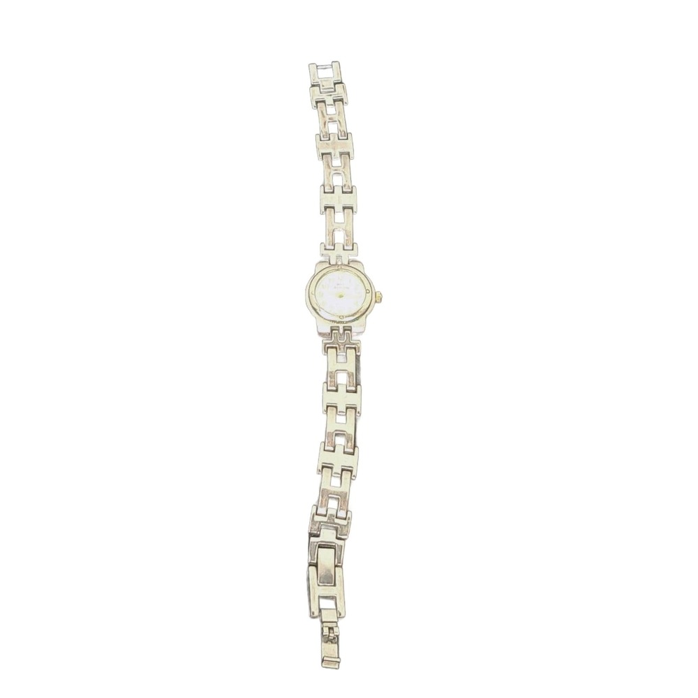 Bay Studio Womens Silver Tone H-Link Bracelet Watch White Dial Gold Numerals